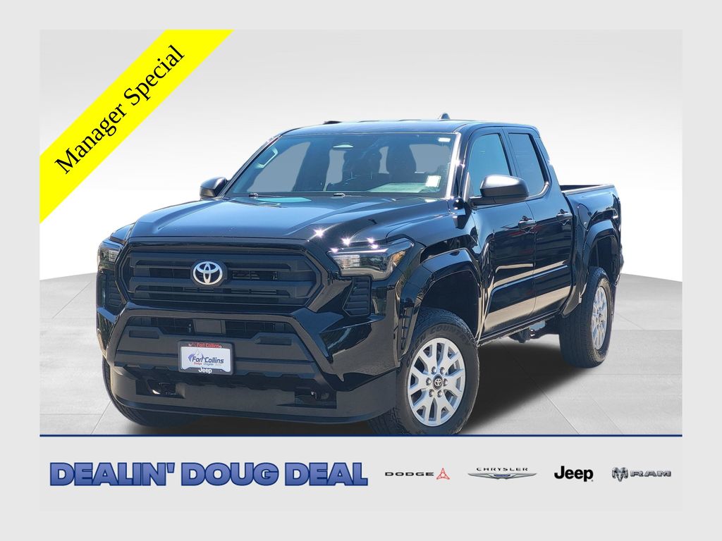 Black 2024 Toyota Tacoma SR Double Cab 4WD Pickup Truck Four-Wheel Drive 6-Speed Manual