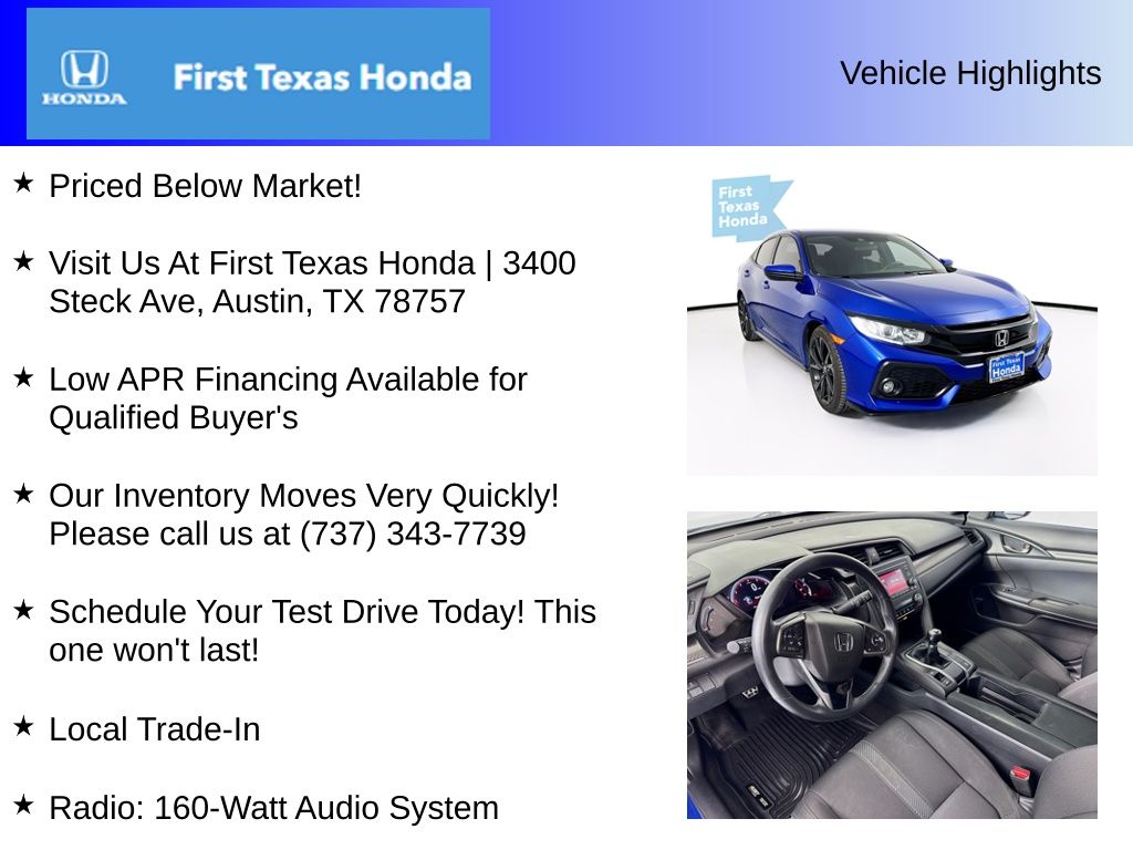 Used Car 2019 Honda Civic  Sport For Sale Under $25,000 In Austin, Texas