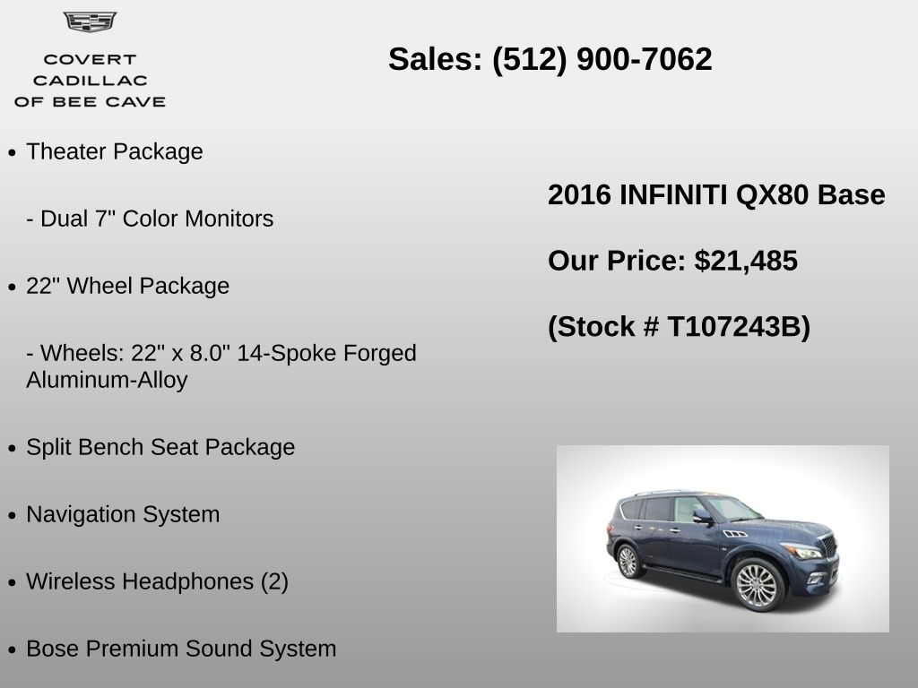 Used Car 2016 Infiniti Qx80  Base For Sale Under $25,000 In Austin, Texas