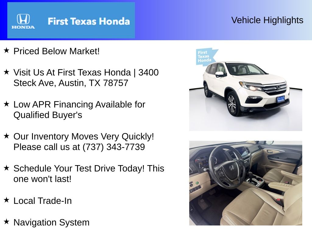 Used Car 2016 Honda Pilot  Ex-l For Sale Under $15,000 In Austin, Texas