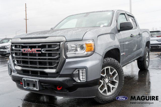 Gray (Satin Steel Metallic) 2022 GMC Canyon AT4 Crew Cab 4WD with Leather Pickup Truck Four-Wheel Drive 8-Speed Automatic