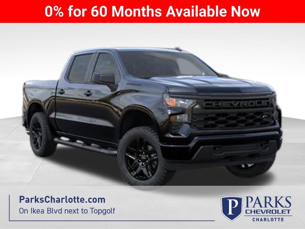 Black 2026 Chevrolet Silverado 1500 Custom Crew Cab 4WD Pickup Truck Four-Wheel Drive 8-Speed Automatic