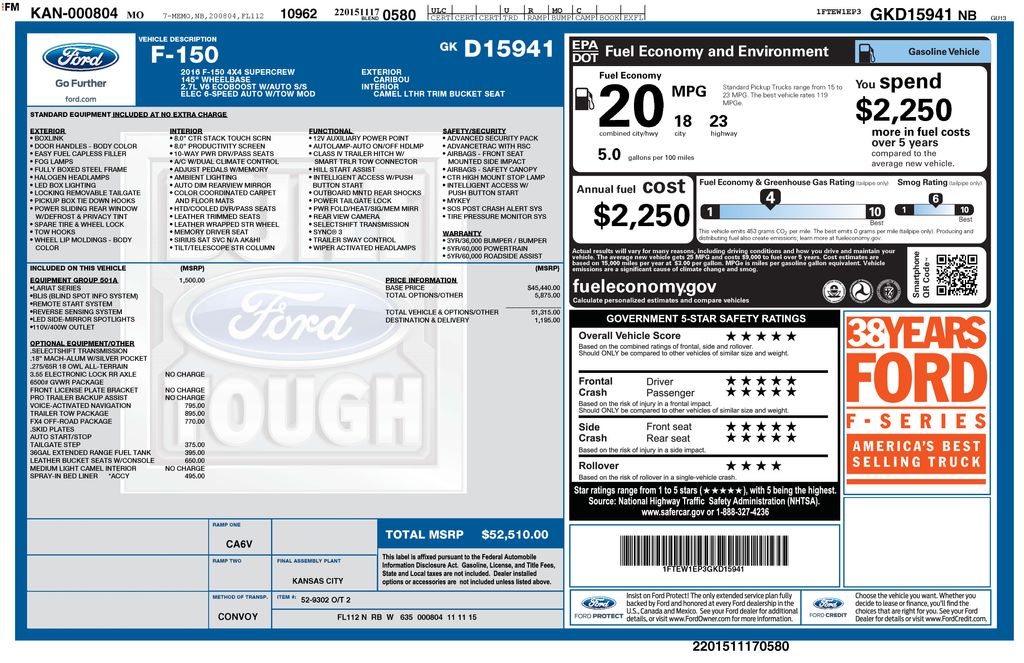 Used Car 2016 Ford F-150  Lariat For Sale Under $20,000 In Austin, Texas