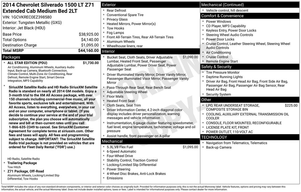 Gray (Tungsten Metallic) 2014 Chevrolet Silverado 1500 Pickup Truck Four-Wheel Drive 6-Speed Automatic Overdrive