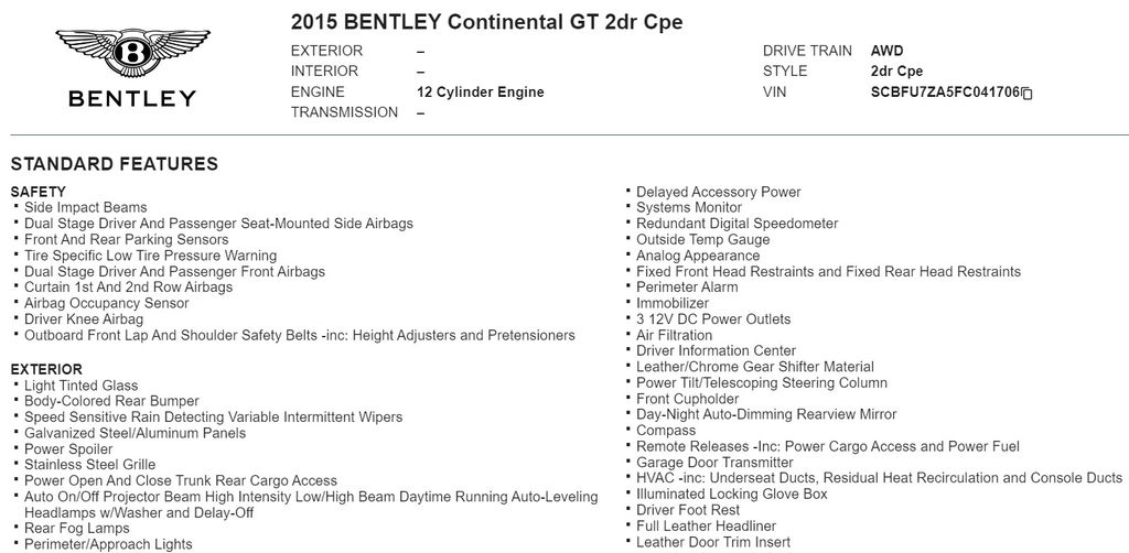 2015 Bentley Continental GT Base 20