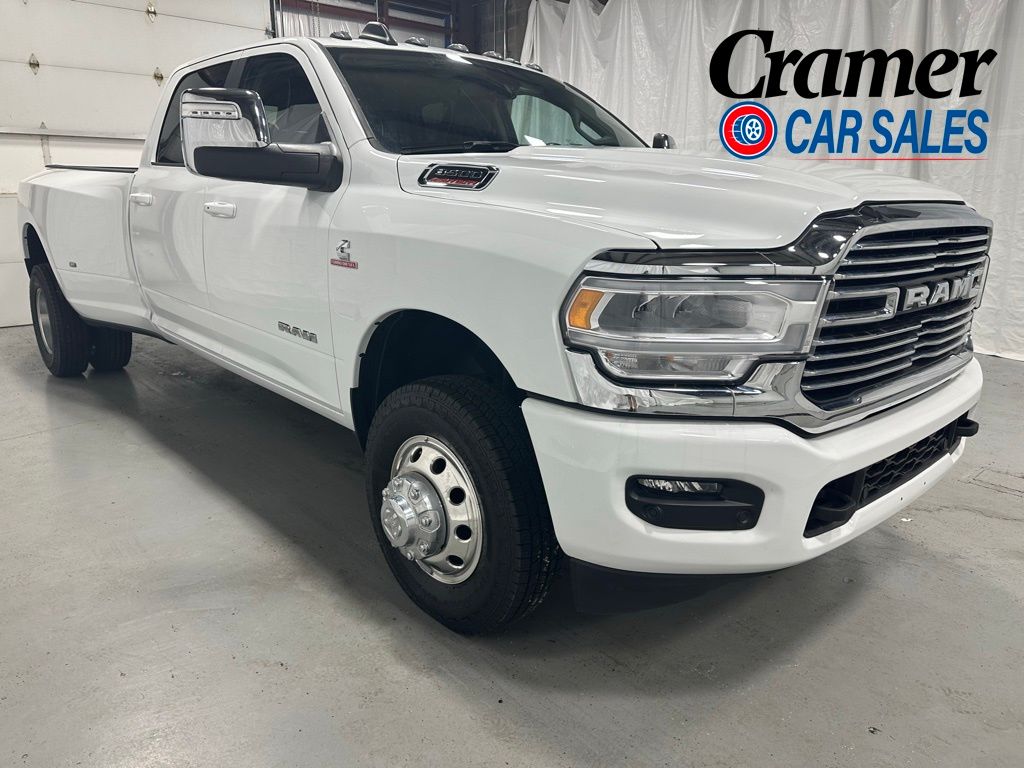Bright White Clearcoat 2024 RAM 3500 Laramie Crew Cab LB DRW 4WD Pickup Truck Four-Wheel Drive 6-Speed Automatic