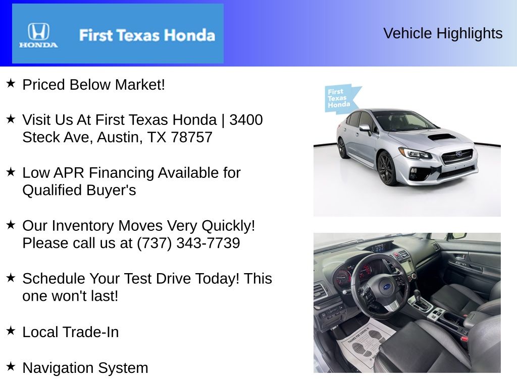 Used Car 2017 Subaru Wrx  Limited For Sale Under $20,000 In Austin, Texas
