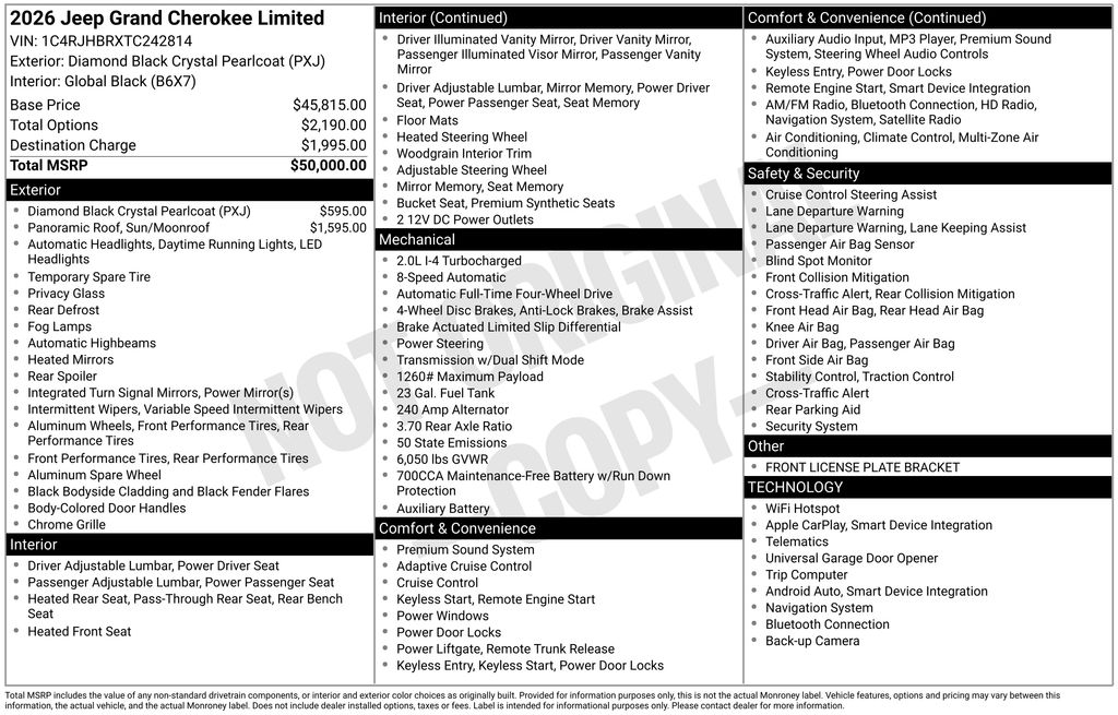 new 2026 Jeep Grand Cherokee car, priced at $45,500