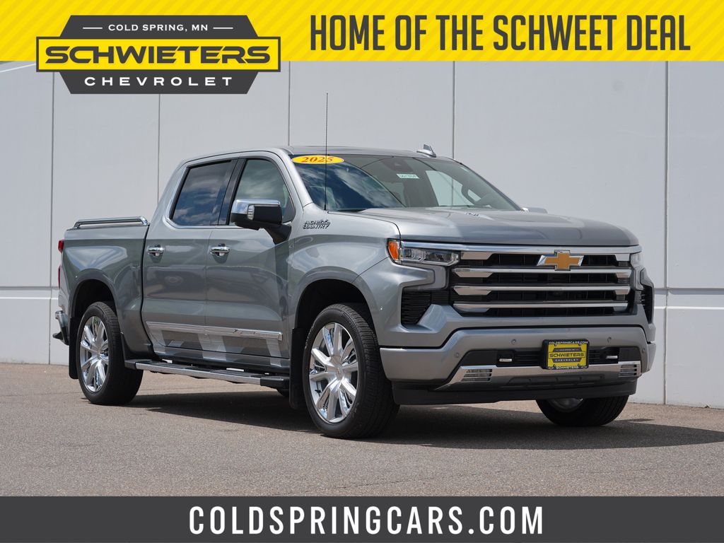 Sterling Gray Metallic 2025 Chevrolet Silverado 1500 High Country Crew Cab 4WD Pickup Truck Four-Wheel Drive Automatic