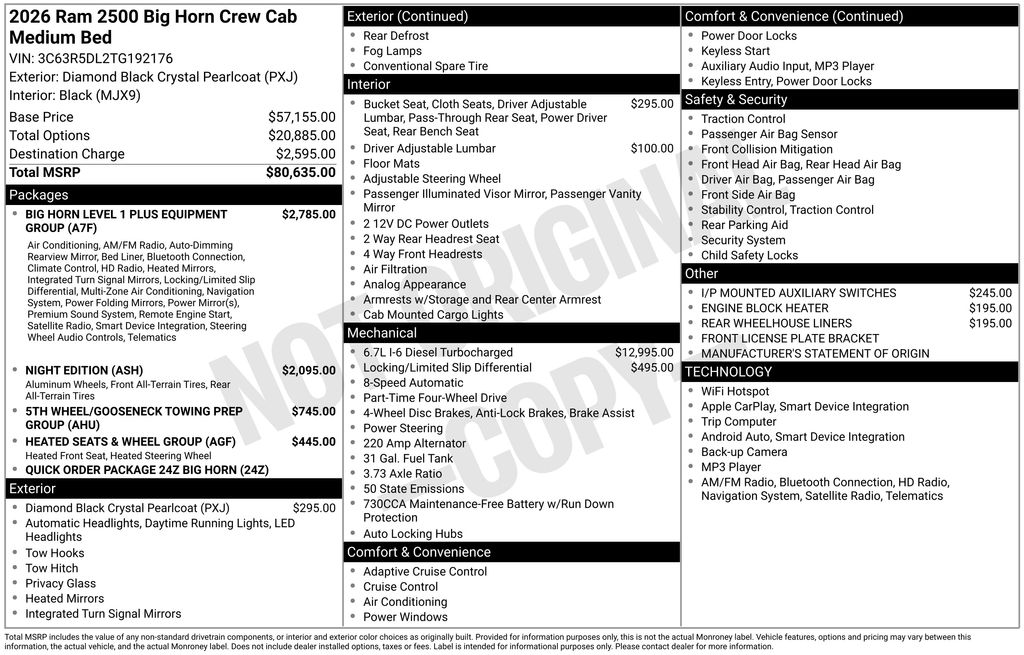 new 2026 Ram 2500 car, priced at $95,388
