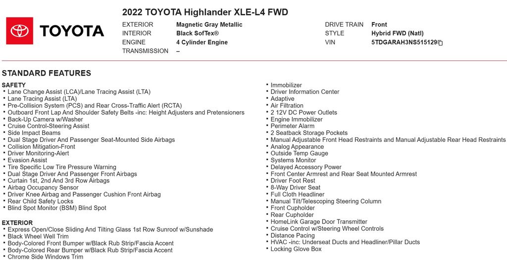 2022 Toyota Highlander Hybrid XLE 20