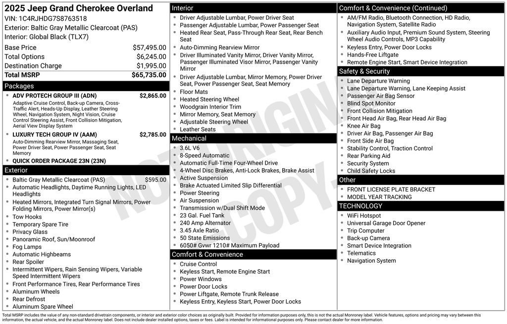 New Car 2025 Jeep Grand Cherokee  Overland For Sale Under $60,000 In Austin, Texas