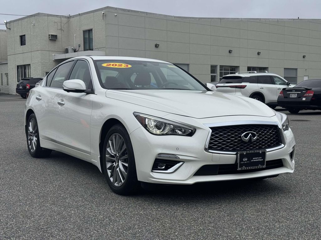 Majestic White 2023 INFINITI Q50 Luxe AWD Sedan All-Wheel Drive 7-Speed Automatic Overdrive