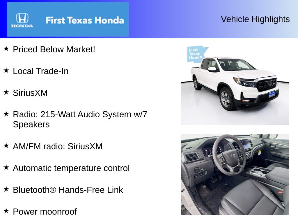 Used Car 2025 Honda Ridgeline  Rtl For Sale Under $40,000 In Austin, Texas