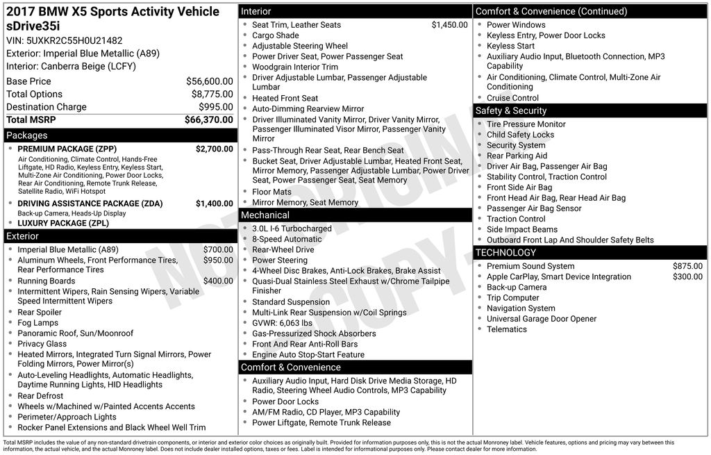 2017 Imperial Blue Metallic BMW X5 sDrive35i RWD SUV