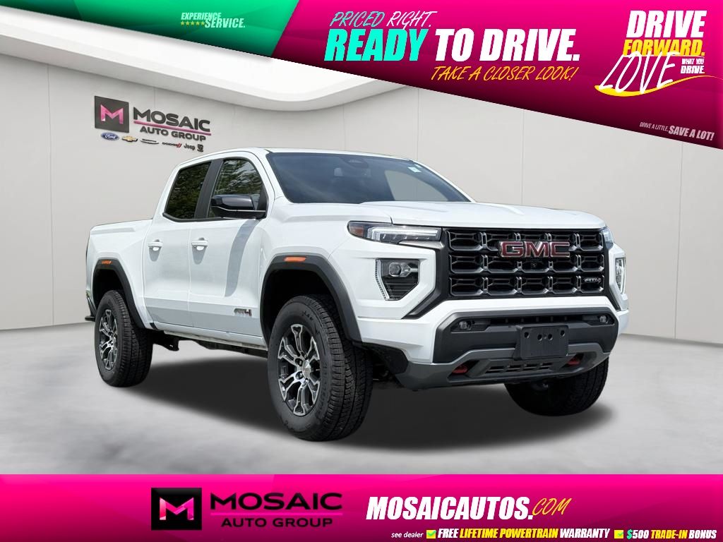 White 2024 GMC Canyon AT4 Crew Cab 4WD Pickup Truck Four-Wheel Drive 8-Speed Automatic