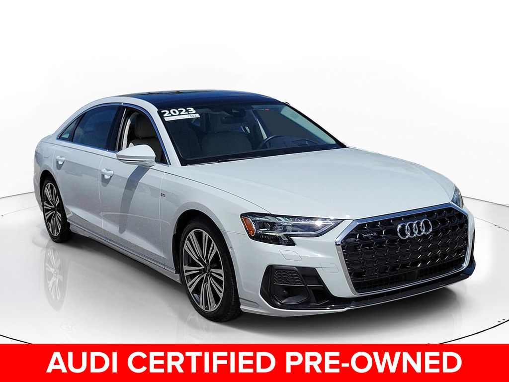 Glacier White Metallic 2023 Audi A8 L quattro 55 TFSI Sedan All-Wheel Drive 8-Speed Automatic