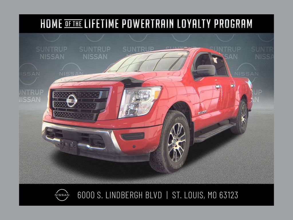 Red Alert 2021 Nissan Titan SV Crew Cab 4WD Pickup Truck Four-Wheel Drive 9-Speed Automatic