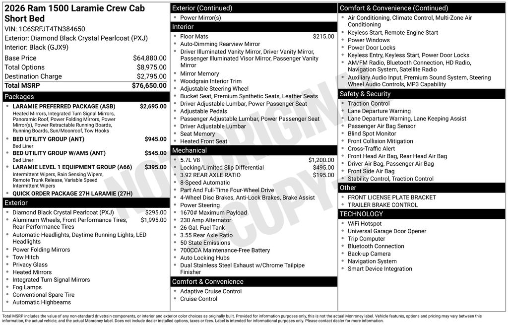 2026 Diamond Black Crystal Pearlcoat Ram 1500 Laramie 4X4 Truck