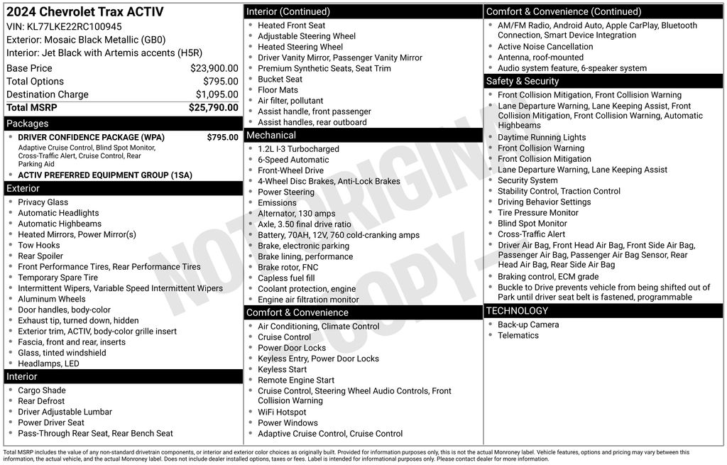 2024 Chevrolet Trax ACTIV Black at South Hills Kia