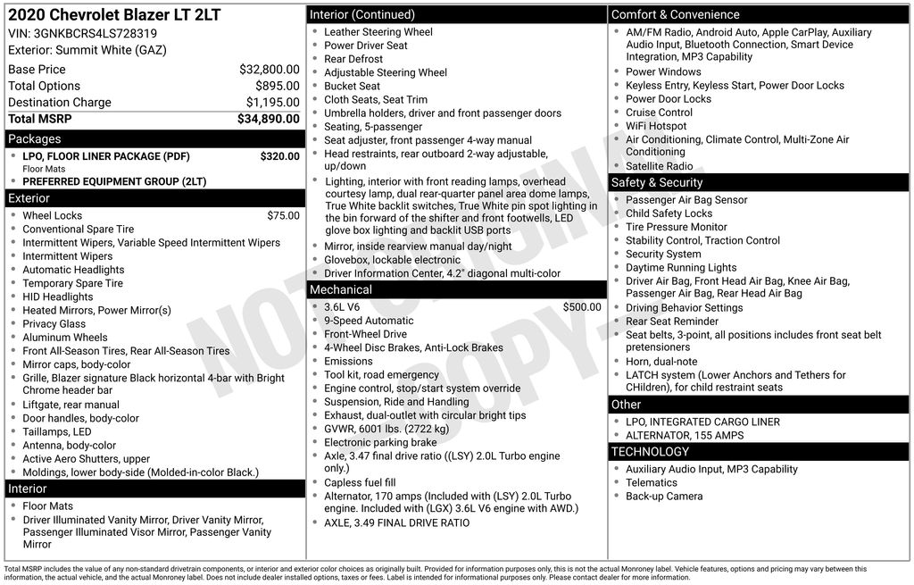 Summit White 2020 Chevrolet Blazer 2LT FWD SUV / Crossover Front-Wheel Drive 9-Speed Automatic