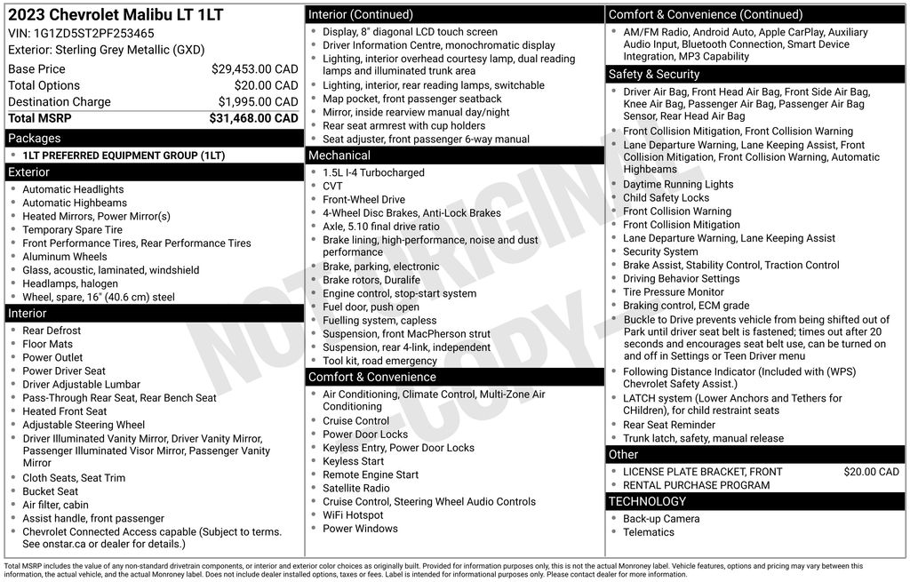Gray 2023 Chevrolet Malibu LT with 1LT FWD Sedan Front-Wheel Drive Continuously Variable Transmission