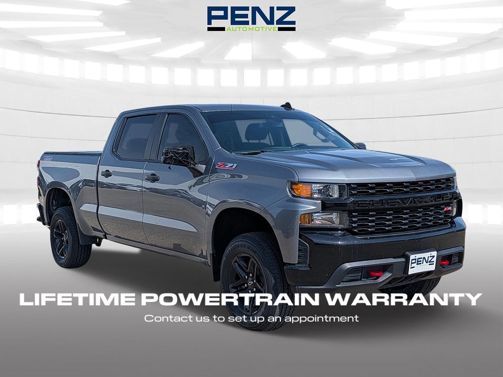 Gray (Steel Metallic) 2022 Chevrolet Silverado 1500 Custom Trail Boss Crew Cab 4WD Pickup Truck Four-Wheel Drive 8-Speed Automatic