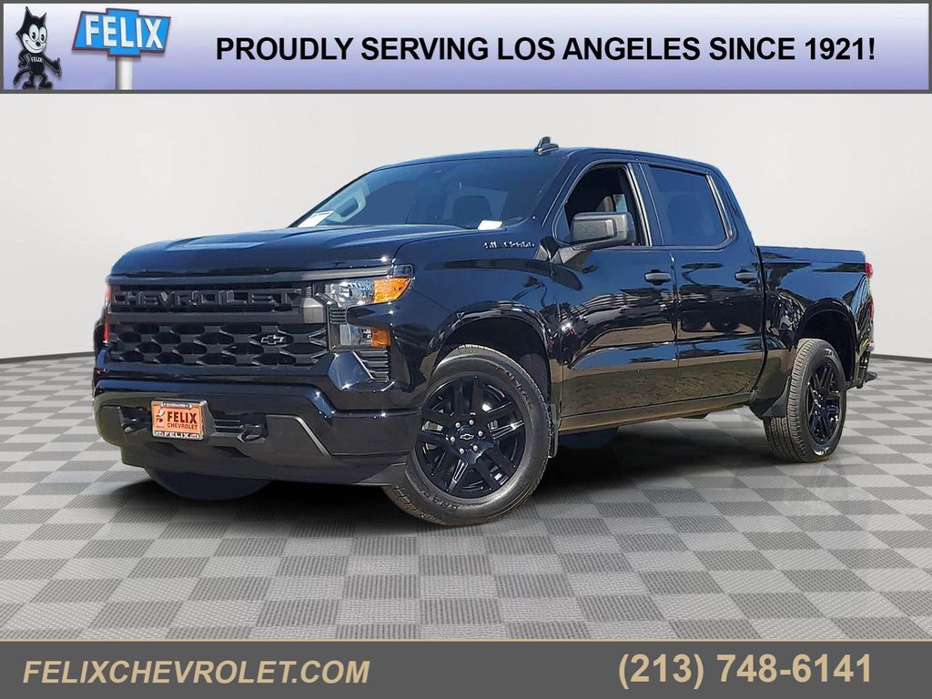 Black 2023 Chevrolet Silverado 1500 Custom Crew Cab RWD Pickup Truck 4X2 8-Speed Automatic