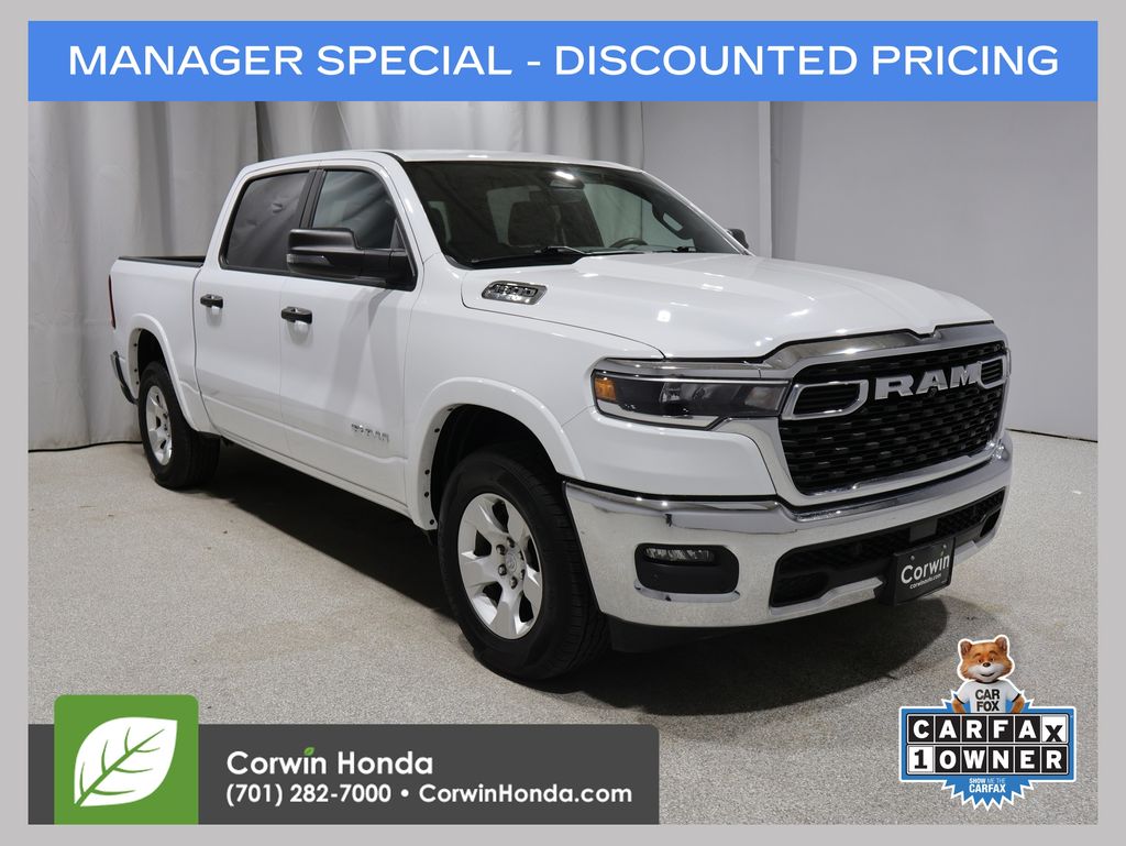 Bright White Clearcoat 2025 RAM 1500 Big Horn Crew Cab 4WD Pickup Truck Four-Wheel Drive 8-Speed Automatic