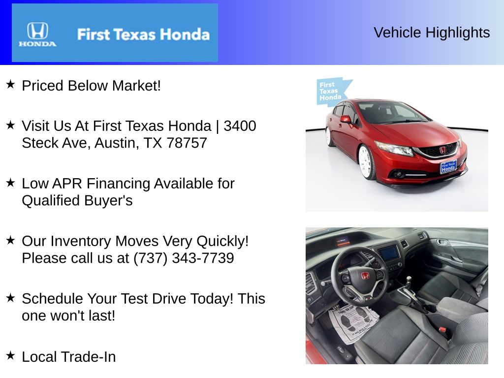 Used Car 2013 Honda Civic  Si For Sale Under $15,000 In Austin, Texas