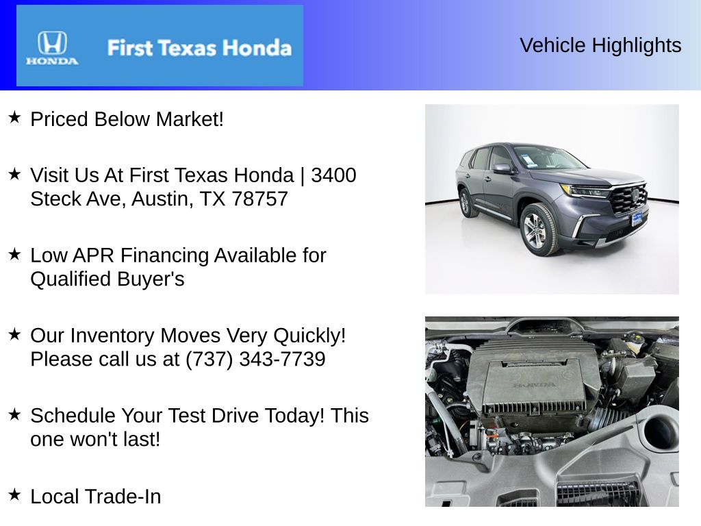 New Car 2025 Honda Pilot  Ex-l For Sale Under $50,000 In Austin, Texas