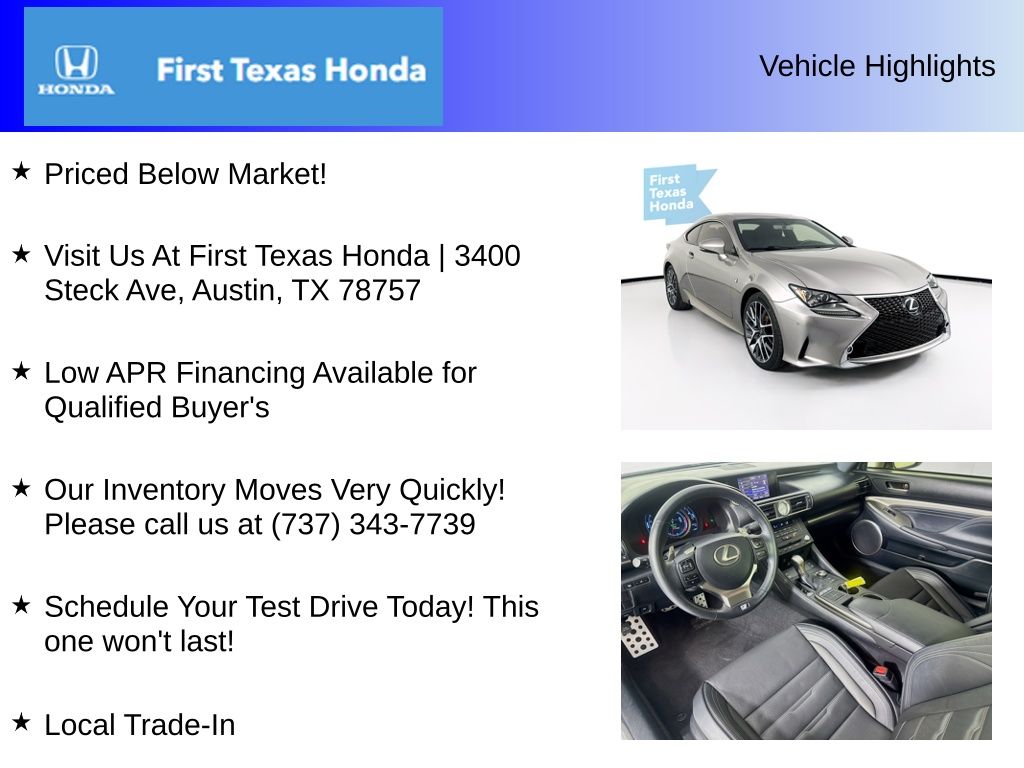 Used Car 2015 Lexus Rc  350 For Sale Under $25,000 In Austin, Texas