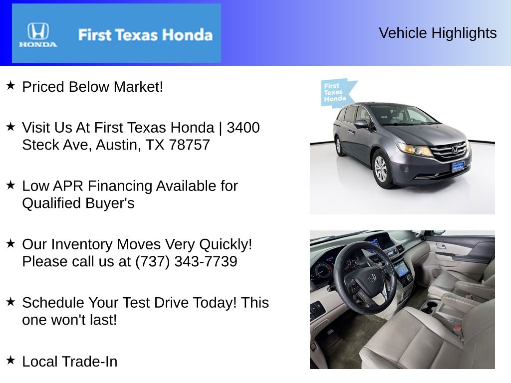 Used Car 2014 Honda Odyssey  Ex-l For Sale Under $10,000 In Austin, Texas