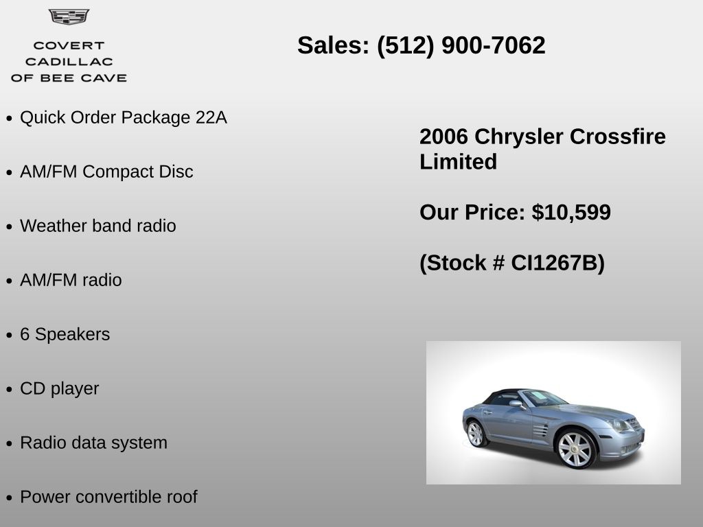 Used Car 2006 Chrysler Crossfire  Limited For Sale Under $12,000 In Austin, Texas