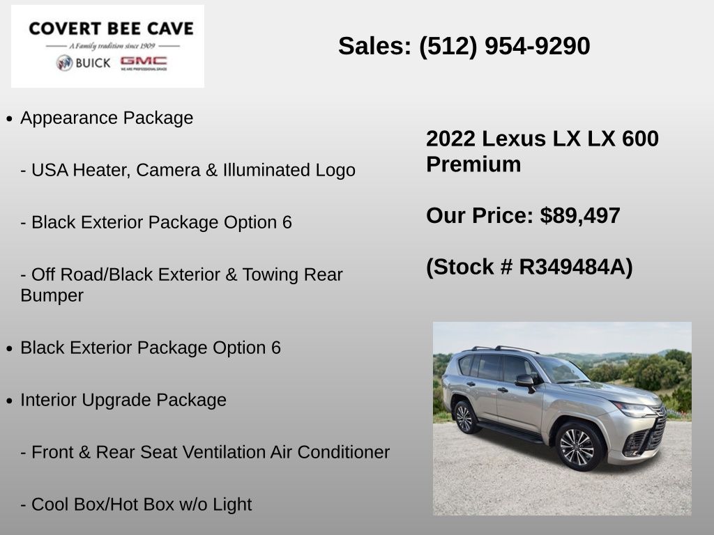 Used Car 2022 Lexus Lx  600 Premium For Sale Under $90,000 In Austin, Texas