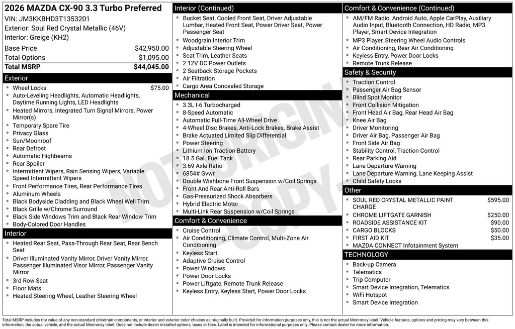 2026 Mazda Mazda CX-90 3.3 Turbo Preferred AWD 2026 Mazda Mazda CX-90 3.3 Turbo Preferred AWD