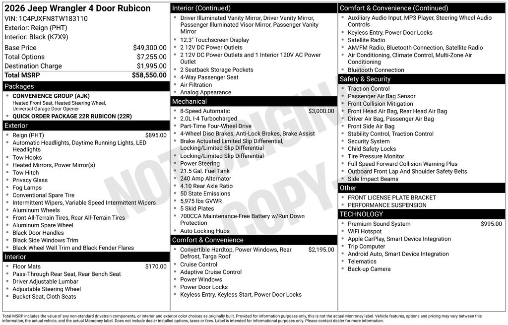 new 2026 Jeep Wrangler car, priced at $50,131