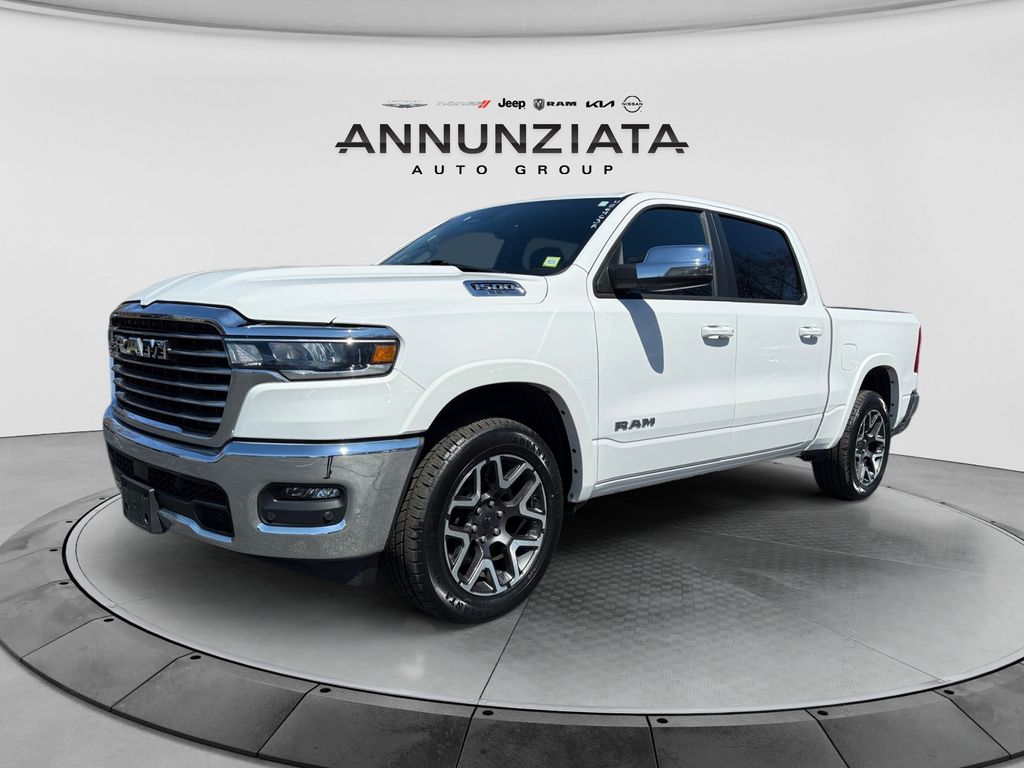Bright White Clearcoat 2025 RAM 1500 Laramie Crew Cab 4WD Pickup Truck Four-Wheel Drive 8-Speed Automatic