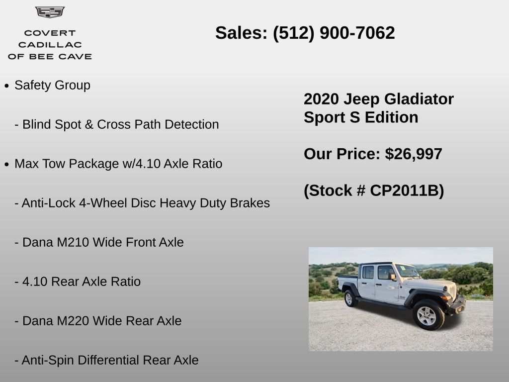 Used Car 2020 Jeep Gladiator  Sport For Sale Under $30,000 In Austin, Texas