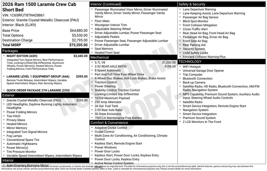 Gray (Granite Crystal Metallic Clearcoat) 2026 RAM 1500 Pickup Truck Four-Wheel Drive 8-Speed Automatic