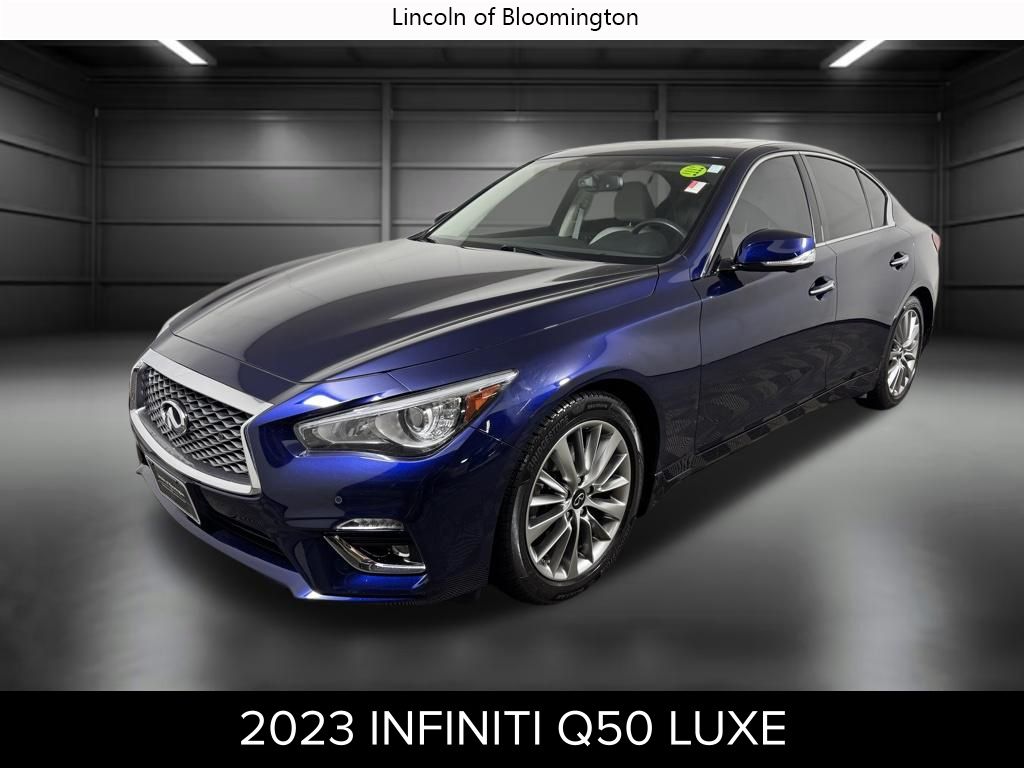 Blue 2023 INFINITI Q50 Luxe AWD Sedan All-Wheel Drive 7-Speed Automatic Overdrive