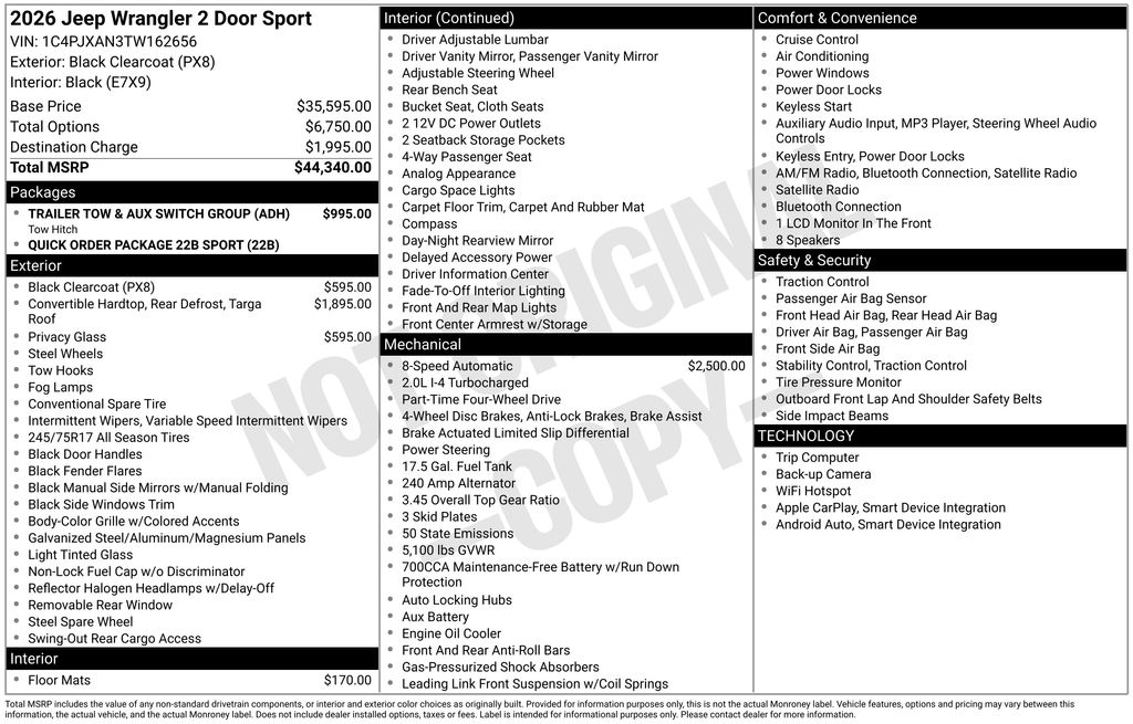 new 2026 Jeep Wrangler car, priced at $35,212