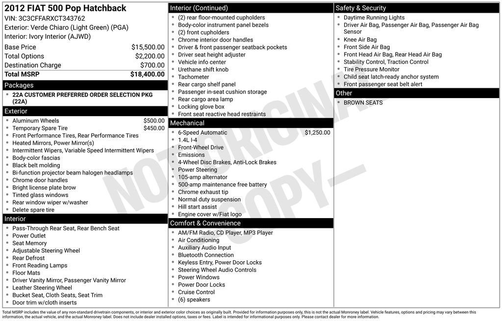 Used Car 2012 Fiat 500  Pop For Sale Under $10,000 In Austin, Texas