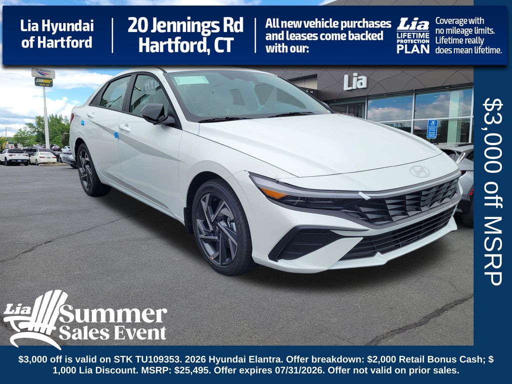 Serenity White 2026 Hyundai Elantra Sedan Front-Wheel Drive Continuously Variable Transmission