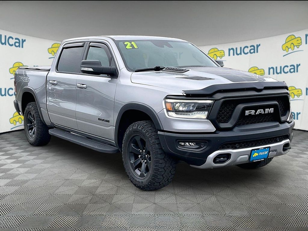 Silver 2021 RAM 1500 Rebel Crew Cab 4WD Pickup Truck Four-Wheel Drive 8-Speed Automatic