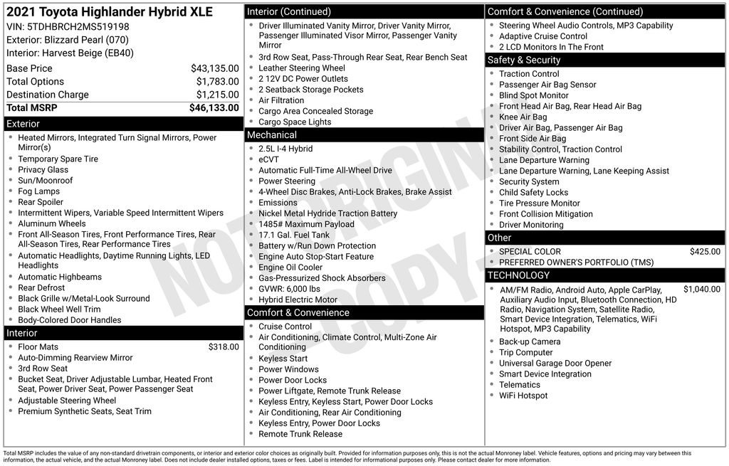 2021 Toyota Highlander Hybrid XLE White at Klick Lewis Buick Chevrolet