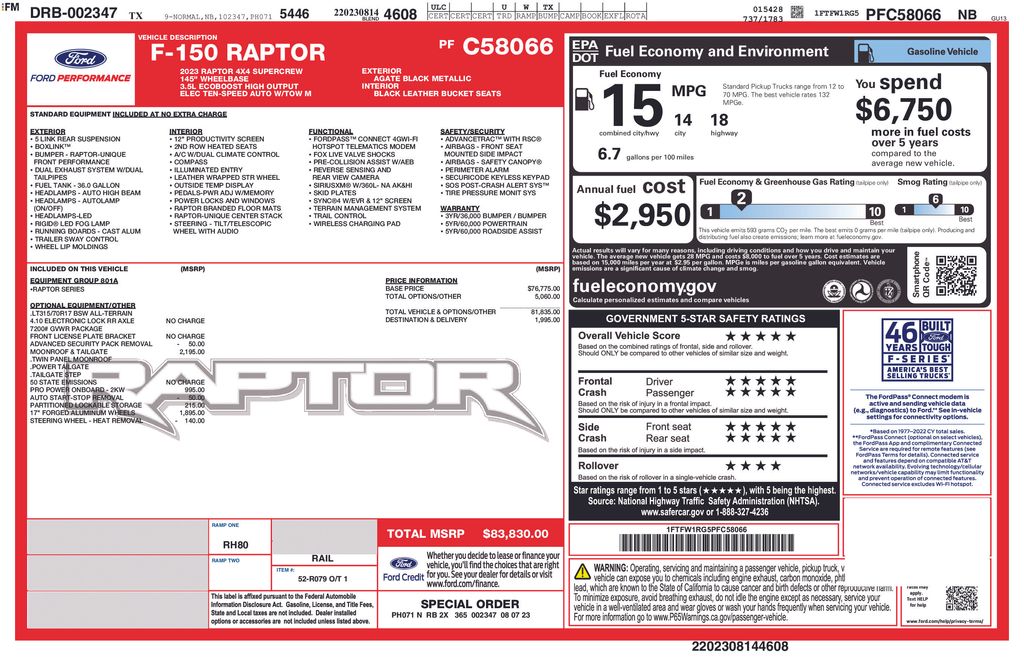Used Car 2023 Ford F-150  Raptor For Sale Under $70,000 In San Antonio, Texas