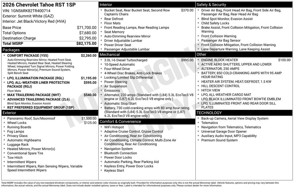2026 Chevrolet Tahoe RST White at Klick Lewis Buick Chevrolet