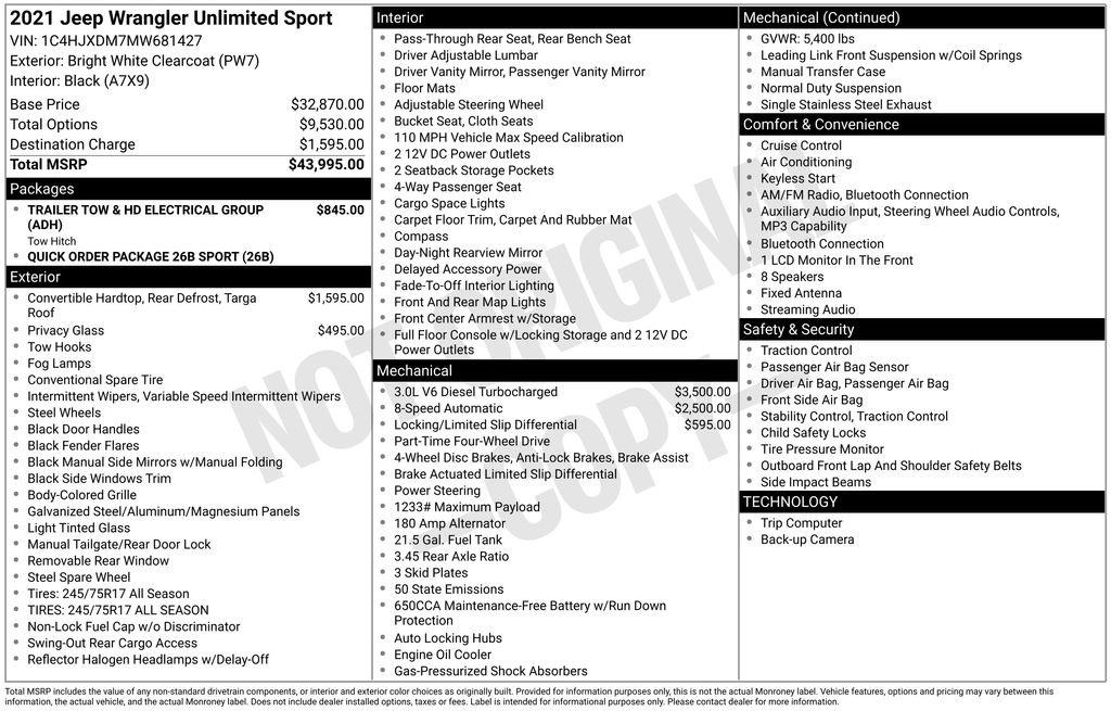 used 2021 Jeep Wrangler car, priced at $28,700