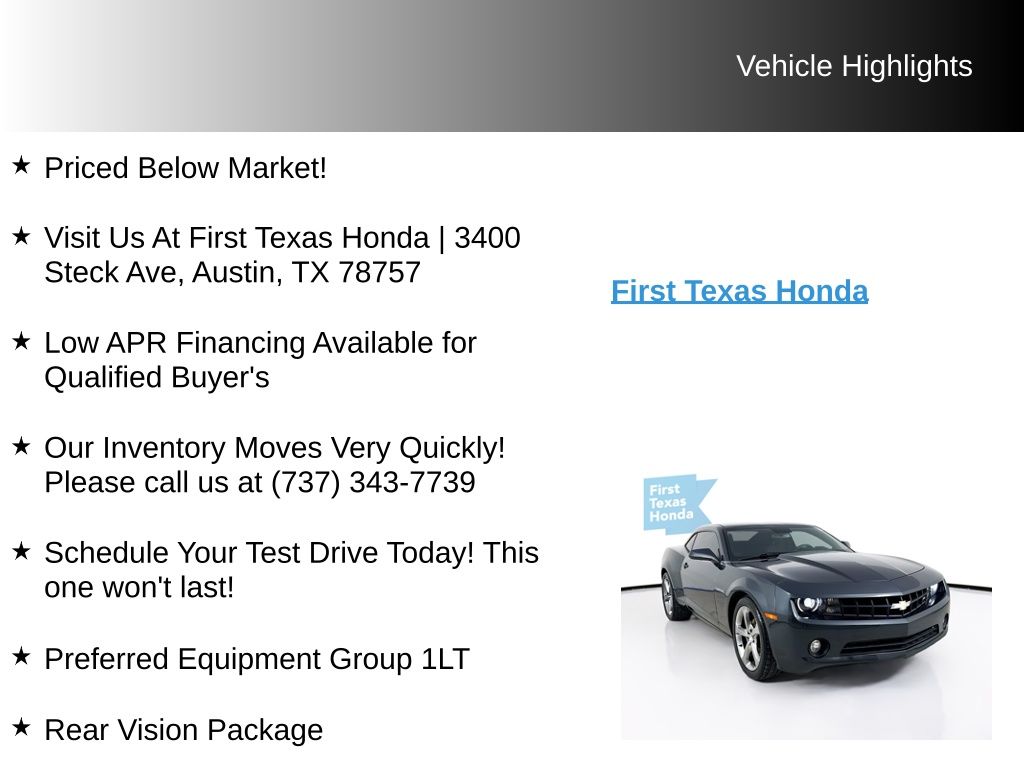 Used Car 2013 Chevrolet Camaro  1lt For Sale Under $15,000 In Austin, Texas